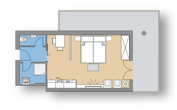 Grundriss_Studio-Seeblick_S Studio Seeblick | Aparthotel Klopeinersee | für 2-3 Gäste